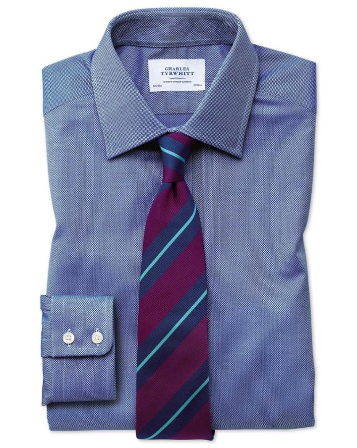 Charles Tyrwhitt Slim Fit Egyptian Cotton Royal Oxford Royal Blue Dress Casual Shirt Single Cuff Size 14.5/32 By Charles Tyrwhitt