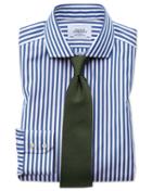  Slim Fit Spread Collar Non-iron Bengal Stripe Blue Cotton Dress Shirt French Cuff Size 16.5/33 By Charles Tyrwhitt