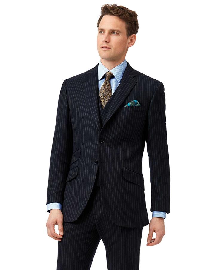  Navy Stripe Slim Fit British Luxury Suit Wool Jacket Size 40 By Charles Tyrwhitt