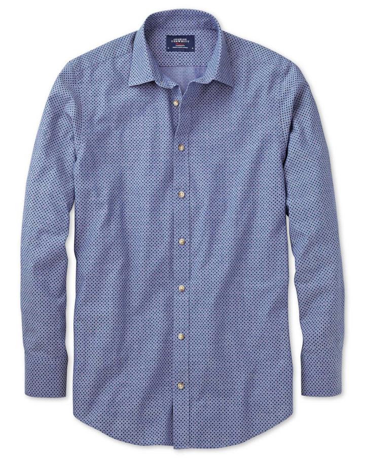 Charles Tyrwhitt Charles Tyrwhitt Slim Fit Blue And Purple Spot Print Cotton Dress Shirt Size Large