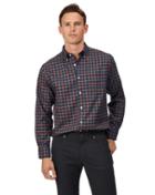  Classic Fit Soft Washed Non-iron Twill Navy And Orange Windowpane Check Cotton Casual Shirt Single Cuff Size Small By Charles Tyrwhitt