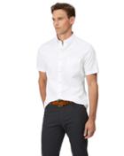  Slim Fit White Short Sleeve Button-down Washed Oxford Plain Cotton Casual Shirt Single Cuff Size Medium By Charles Tyrwhitt