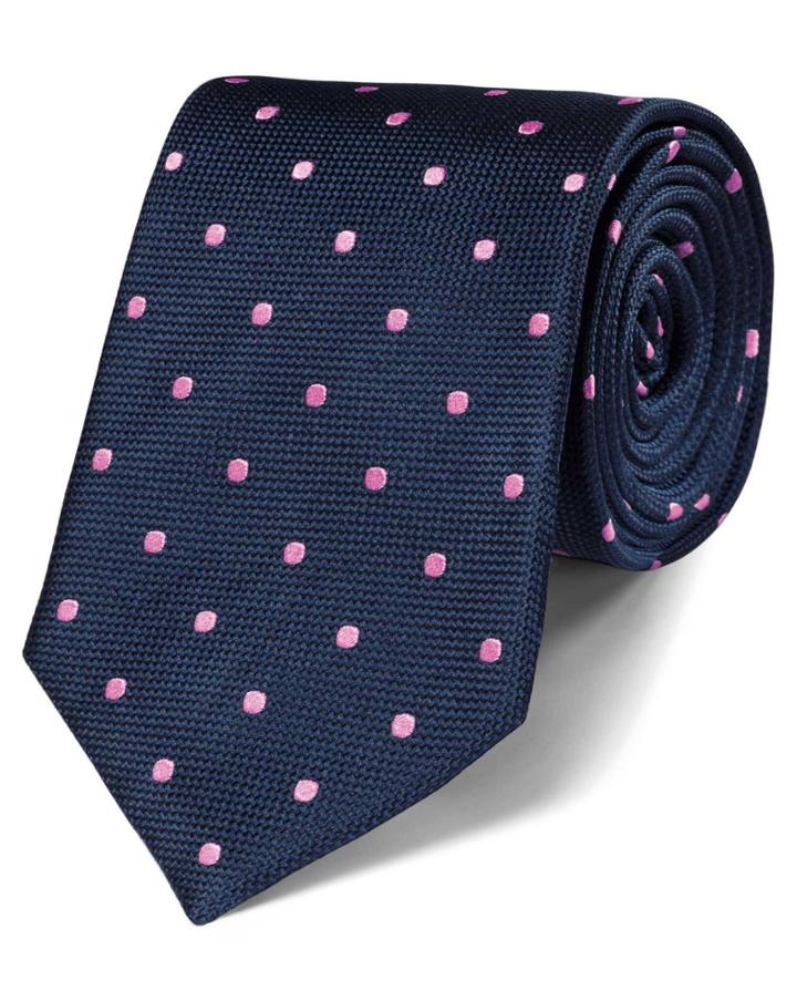 Charles Tyrwhitt Navy And Pink Silk Classic Spot Tie By Charles Tyrwhitt