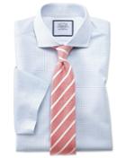  Slim Fit Spread Collar Non-iron Natural Cool Micro Check Blue Cotton Dress Shirt Single Cuff Size 15.5/33 By Charles Tyrwhitt