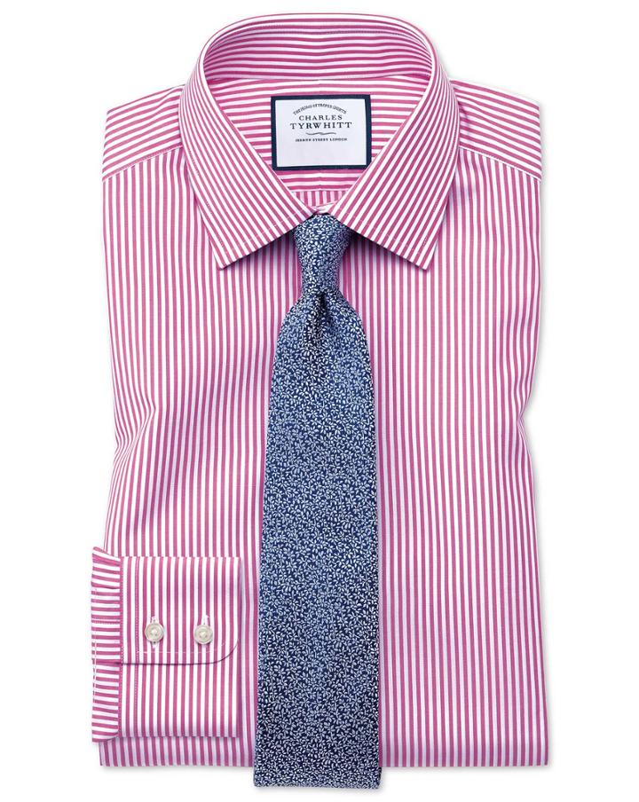 Charles Tyrwhitt Slim Fit Bengal Stripe Pink Cotton Dress Shirt Single Cuff Size 14.5/33 By Charles Tyrwhitt