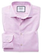  Extra Slim Fit Business Casual Non-iron Modern Textures Pink Cotton Dress Shirt Single Cuff Size 14.5/33 By Charles Tyrwhitt