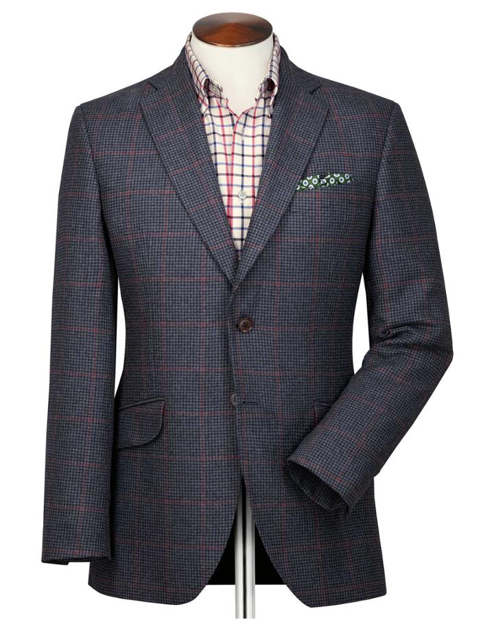 Charles Tyrwhitt Classic Fit Navy And Pink Checkered British Tweed Cotton/cashmere Jacket Size 40 By Charles Tyrwhitt