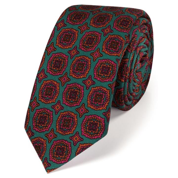 Charles Tyrwhitt Charles Tyrwhitt Luxury Slim Grey And Red Medallion Printed Wool Tie