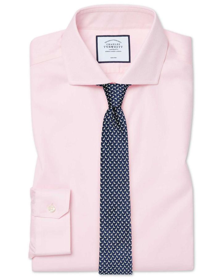  Super Slim Fit Cutaway Collar Non-iron Cotton Stretch Oxford Pink Dress Shirt Single Cuff Size 14.5/32 By Charles Tyrwhitt