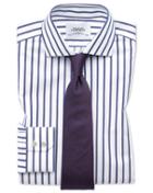 Charles Tyrwhitt Slim Fit Spread Collar Non-iron Bengal Wide Stripe White And Blue Cotton Dress Shirt Single Cuff Size 14.5/33 By Charles Tyrwhitt