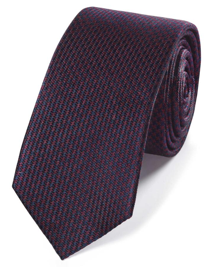  Burgundy And Navy Mini Puppytooth Slim Silk Tie By Charles Tyrwhitt