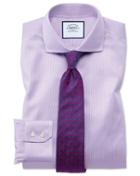 Charles Tyrwhitt Extra Slim Fit Spread Collar Non-iron Puppytooth Lilac Cotton Dress Shirt Single Cuff Size 14.5/32 By Charles Tyrwhitt