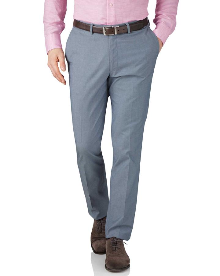 Charles Tyrwhitt Blue Chambray Extra Slim Fit Stretch Cavalry Twill Pants Size W36 L30 By Charles Tyrwhitt