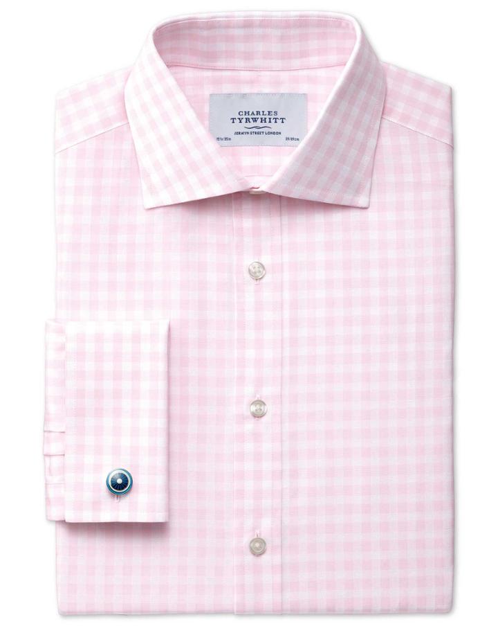 Charles Tyrwhitt Charles Tyrwhitt Classic Fit Semi-cutaway Collar Textured Gingham Check Pink Shirt