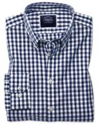  Extra Slim Fit Non-iron Navy Gingham Poplin Cotton Casual Shirt Single Cuff Size Xxl By Charles Tyrwhitt