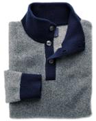 Charles Tyrwhitt Charles Tyrwhitt Blue Jacquard Button Neck Wool Sweater Size Large