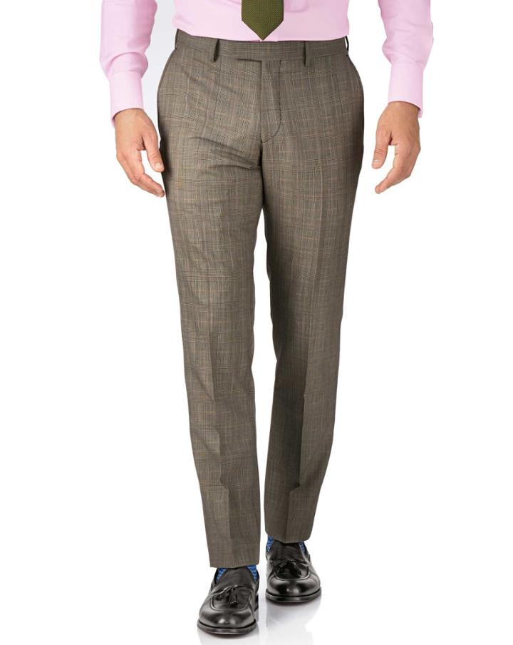 Charles Tyrwhitt Beige Slim Fit British Panama Luxury Check Suit Wool Pants Size W34 L38 By Charles Tyrwhitt