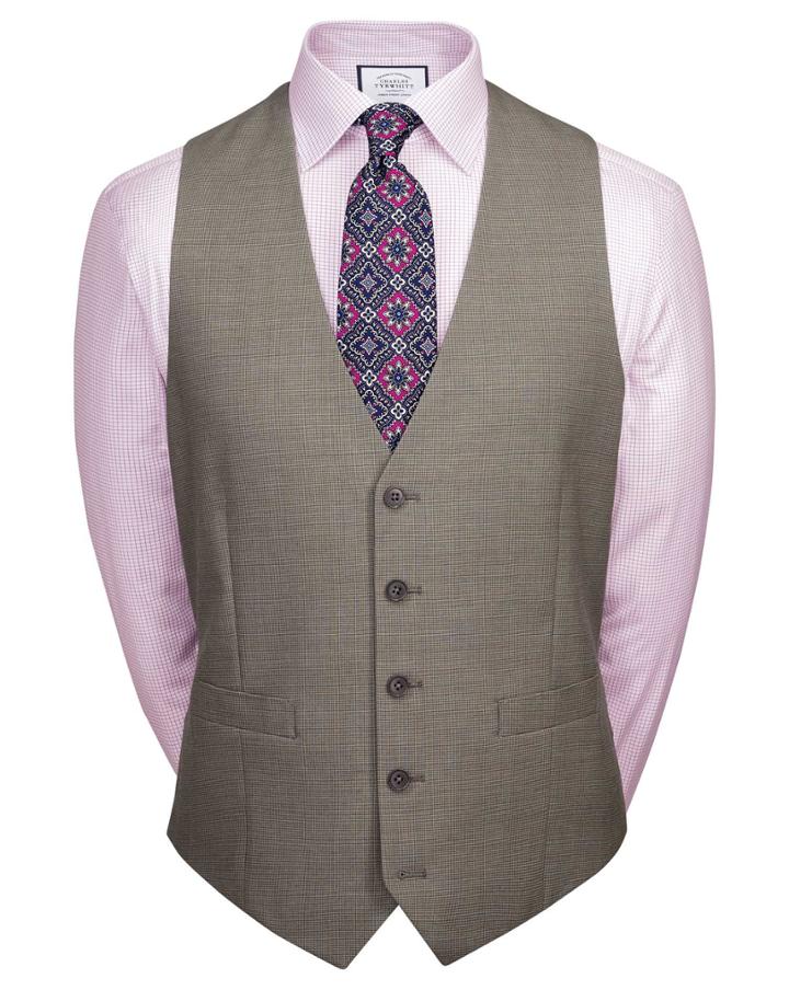  Natural Puppytooth Slim Fit Panama Business Suit Wool Vests Size W36 By Charles Tyrwhitt