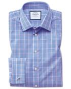 Charles Tyrwhitt Extra Slim Fit Prince Of Wales Check Blue Cotton Dress Shirt French Cuff Size 14.5/32 By Charles Tyrwhitt