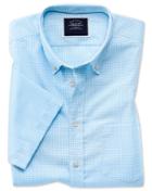  Classic Fit Sky Blue Short Sleeve Gingham Soft Washed Non-iron Stretch Cotton Casual Shirt Single Cuff Size Xl By Charles Tyrwhitt