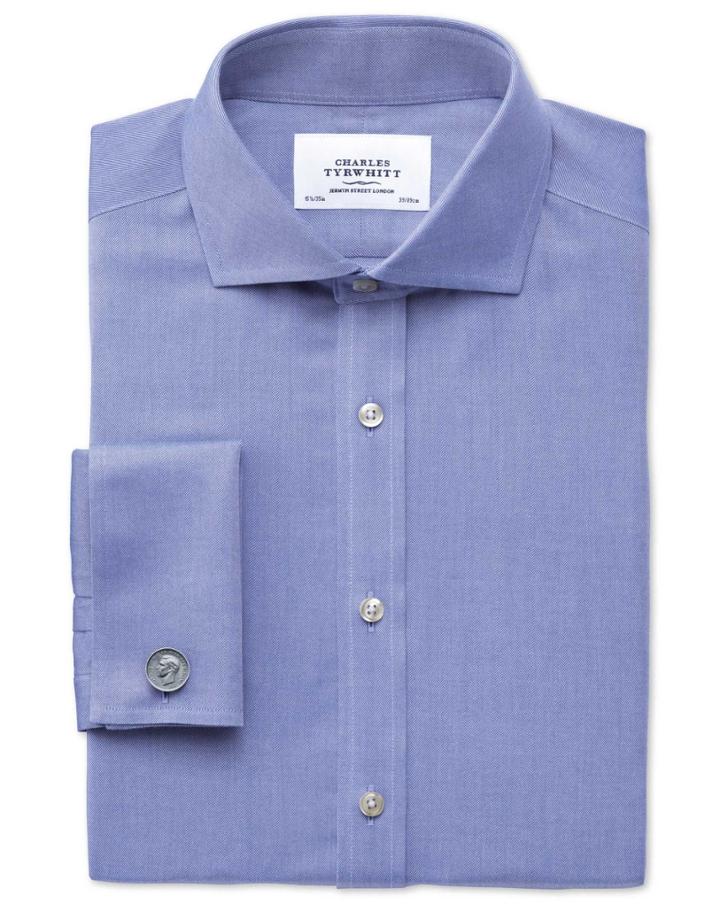 Charles Tyrwhitt Charles Tyrwhitt Extra Slim Fit Spread Collar Non-iron Twill Mid Blue Cotton Dress Shirt Size 14.5/32