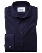 Charles Tyrwhitt Slim Fit Spread Collar Non-iron Twill Navy Blue Cotton Dress Shirt Single Cuff Size 14.5/32 By Charles Tyrwhitt