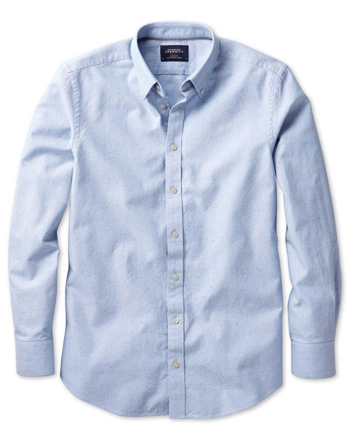 Charles Tyrwhitt Slim Fit Modern Oxford Sky Blue Fleck Cotton Casual Shirt Single Cuff Size Large By Charles Tyrwhitt