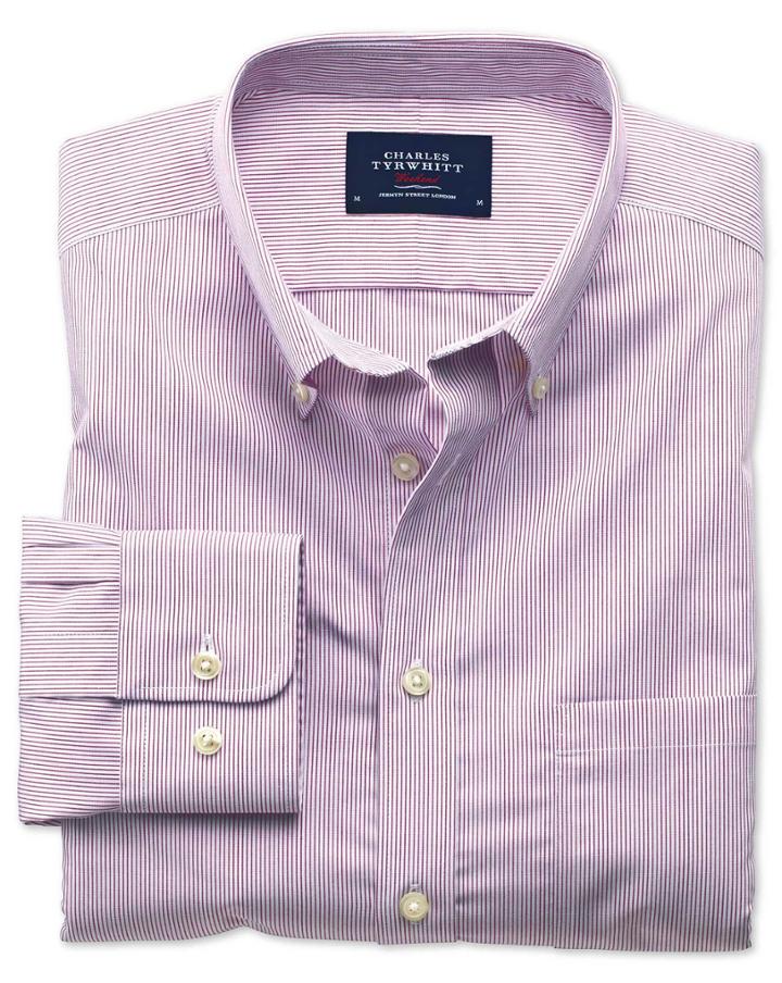 Charles Tyrwhitt Charles Tyrwhitt Classic Fit Non-iron Poplin Berry Stripe Cotton Dress Shirt Size Large