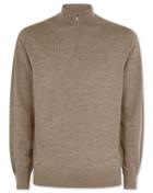  Mocha Merino Zip Neck Wool Sweater Size Large By Charles Tyrwhitt