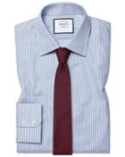  Extra Slim Fit Poplin Fine Stripe Blue Cotton Dress Shirt Single Cuff Size 14.5/32 By Charles Tyrwhitt