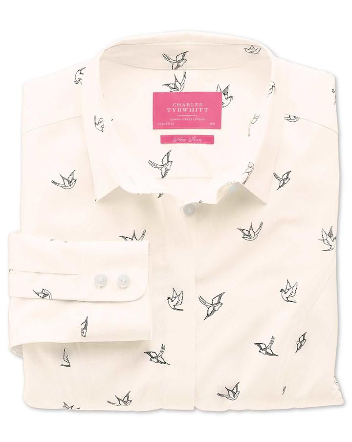 Charles Tyrwhitt Charles Tyrwhitt Women's Semi-fitted Non-iron Light Pink Swallow Print Cotton Shirt Size 6