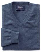 Charles Tyrwhitt Charles Tyrwhitt Blue Cotton Cashmere V-neck Cotton/cashmere Sweater Size Xxl