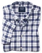  Classic Fit Poplin Short Sleeve Navy And White Cotton Casual Shirt Single Cuff Size Small By Charles Tyrwhitt