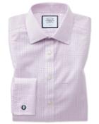  Slim Fit Non-iron Twill Mini Grid Check Purple Cotton Dress Shirt French Cuff Size 14.5/33 By Charles Tyrwhitt