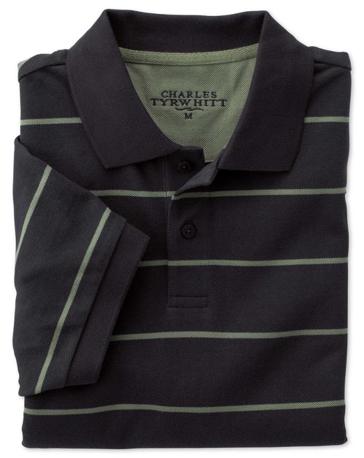 Charles Tyrwhitt Charles Tyrwhitt Navy And Green Multi Stripe Pique Cotton Polo Size Large