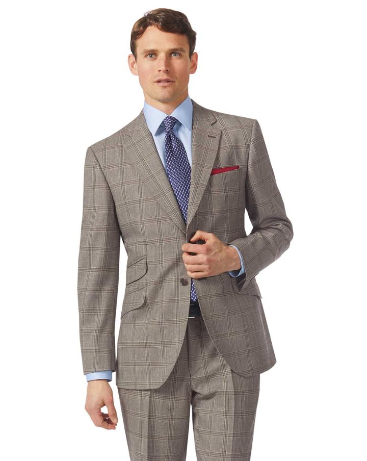  Grey Classic Fit British Prince Of Wales Check Luxury Suit Wool Jacket Size 38 By Charles Tyrwhitt
