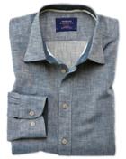 Charles Tyrwhitt Classic Fit Popover Herringbone Denim Blue Cotton Casual Shirt Single Cuff Size Large By Charles Tyrwhitt