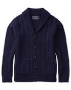  Navy Chunky Cable Lambswool Shawl Neck Cardigan Size Large By Charles Tyrwhitt