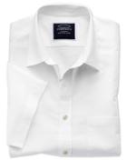 Charles Tyrwhitt Classic Fit Cotton Linen Short Sleeve White Plain Casual Shirt Single Cuff Size Large By Charles Tyrwhitt