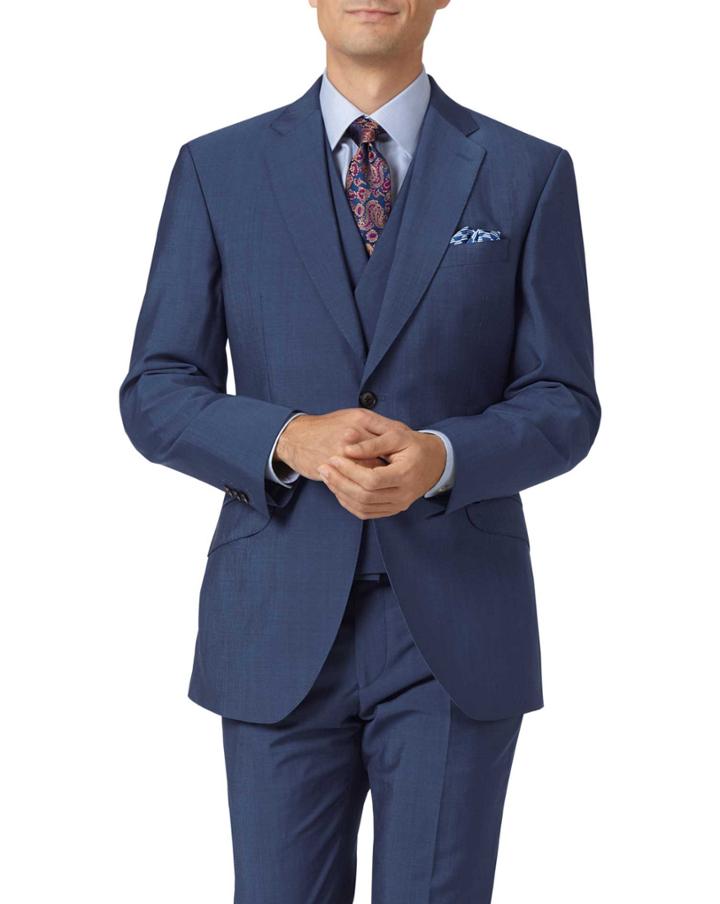  Blue Slim Fit Italian Wool Luxury Suit Viscose Jacket Size 36 By Charles Tyrwhitt