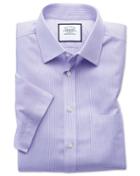 Charles Tyrwhitt Classic Fit Non-iron Bengal Stripe Short Sleeve Lilac Cotton Dress Shirt Size 15/short By Charles Tyrwhitt