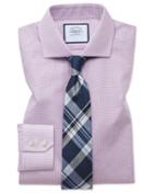  Slim Fit Spread Collar Textured Puppytooth Pink Cotton Dress Shirt Single Cuff Size 16/35 By Charles Tyrwhitt