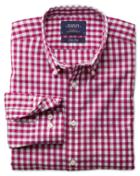 Charles Tyrwhitt Charles Tyrwhitt Extra Slim Fit Non-iron Poplin Red Check Cotton Dress Shirt Size Large