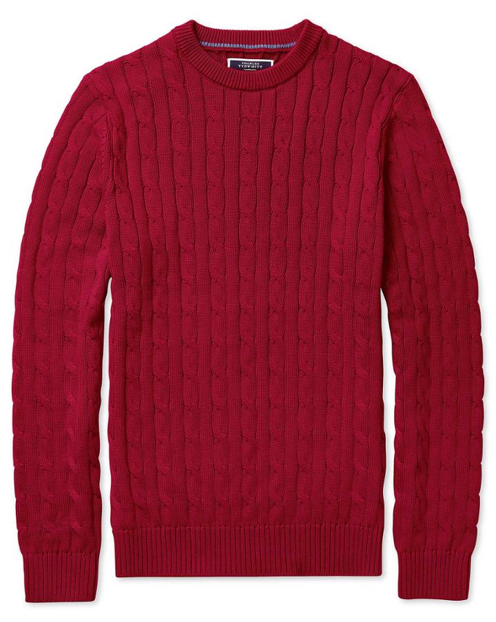  Red Pima Cotton Crew Neck Sweater Size Medium By Charles Tyrwhitt