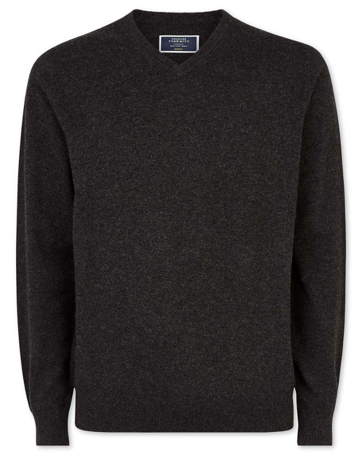  Charcoal Cashmere V Neck Sweater Size Medium By Charles Tyrwhitt