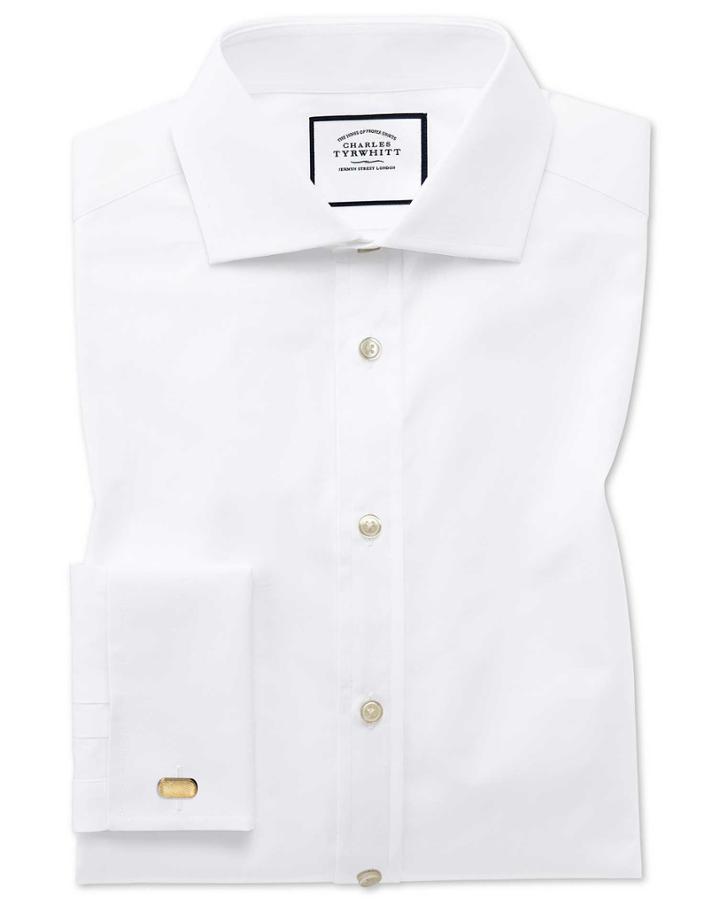  Slim Fit White Egyptian Cotton Poplin Spread Collar Dress Shirt Single Cuff Size 16/38 By Charles Tyrwhitt