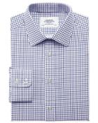 Charles Tyrwhitt Classic Fit Twill Grid Check Navy Cotton Dress Shirt Single Cuff Size 17.5/34 By Charles Tyrwhitt