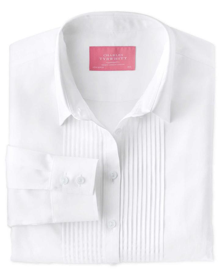 Charles Tyrwhitt Women's Semi-fitted Cotton Pintuck White Casual Shirt Size 8 By Charles Tyrwhitt