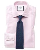  Slim Fit Pink And White Dobby Textured Stripe Cotton Dress Shirt Single Cuff Size 14.5/33 By Charles Tyrwhitt