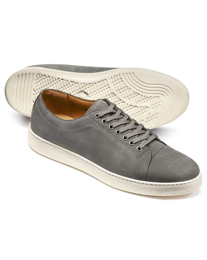  Light Grey Nubuck Leather Toe Cap Sneakers Size 11.5 By Charles Tyrwhitt